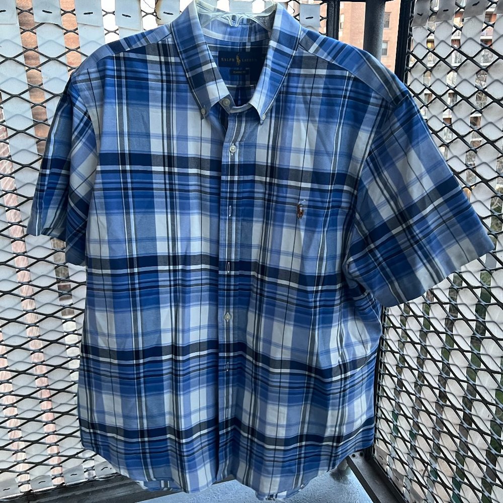 Ralph Lauren Oxford Plaid Shirt (Big & Tall) XXL WHITE Short Sleeve